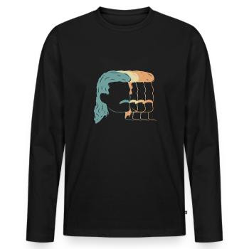 Vintage Retro Vokuhila Shirt Geschenk - Männer Premium Bio Langarmshirt - Schwarz - Vorne - Nico (187cm)