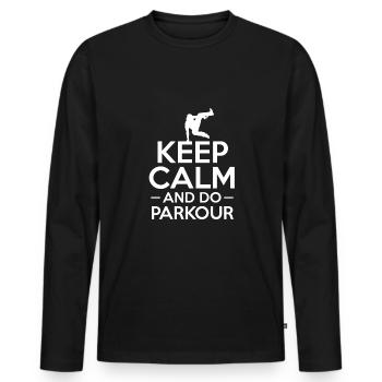 Keep Calm And Do Parkour Shirt Geschenk - Männer Premium Bio Langarmshirt - Schwarz - Vorne - Nico (187cm)
