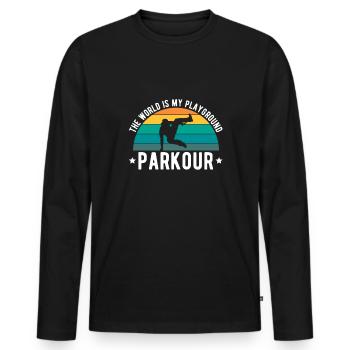 Le monde est mon terrain de jeu Parkour Shirt Cadeau - T-shirt manches longues Premium bio Homme - noir - Devant - Nico (187cm)