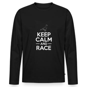 Keep Calm And Race Pigeon Shirt Gift - Men's Premium Organic Long Sleeve Shirt - black - Front - Nico (187cm)