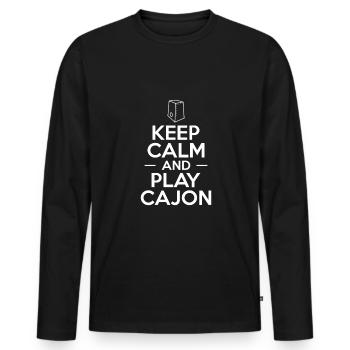 Restez calme et jouez cajon shirt cadeau - T-shirt manches longues Premium bio Homme - noir - Devant - Nico (187cm)