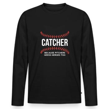 Receveur parce que le lanceur a aussi besoin de héros - T-shirt manches longues Premium bio Homme - noir - Devant - Nico (187cm)