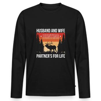 Husband & Wife Hunting Partners For Life Shirt - Männer Premium Bio Langarmshirt - Schwarz - Vorne - Nico (187cm)