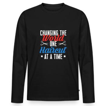 Changing The World One Haircut At A Time - Men's Premium Organic Long Sleeve Shirt - black - Front - Nico (187cm)