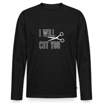 Je vais te couper chemise de barbier - T-shirt manches longues Premium bio Homme - noir - Devant - Nico (187cm)