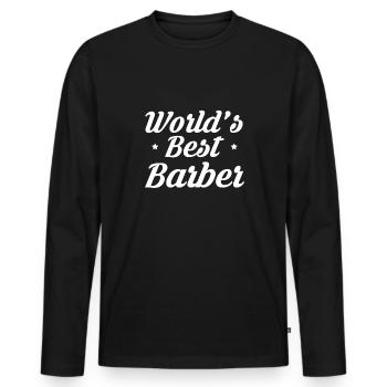 World ́s Best Barber Shirt Gift - Men's Premium Organic Long Sleeve Shirt - black - Front - Nico (187cm)