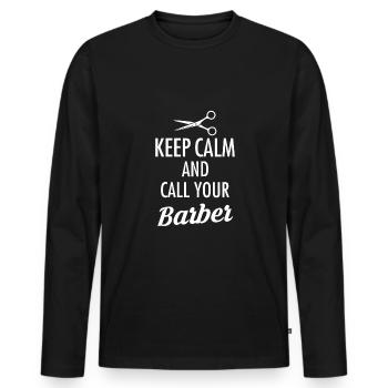 Restez calme et appelez votre chemise de barbier - T-shirt manches longues Premium bio Homme - noir - Devant - Nico (187cm)
