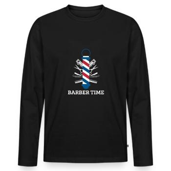Barber Time Shirt Cadeau - T-shirt manches longues Premium bio Homme - noir - Devant - Nico (187cm)