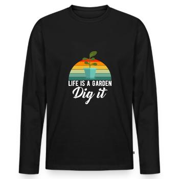 La vie est un jardin Dig It Vintage Retro Gardener - T-shirt manches longues Premium bio Homme - noir - Devant - Nico (187cm)