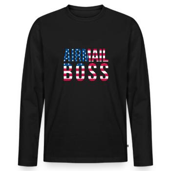 Airmaill Boss USA Flag America Flag Gift - Men's Premium Organic Long Sleeve Shirt - black - Front - Nico (187cm)