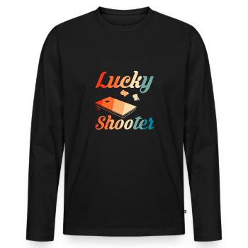 Lucky Shooter Cornhole Shirt Gift - Men's Premium Organic Long Sleeve Shirt - black - Front - Nico (187cm)