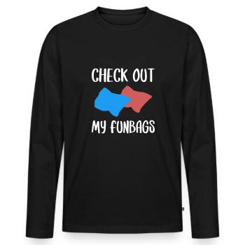 Check Out My Funbags Shirt Gift Cornhole - Men's Premium Organic Long Sleeve Shirt - black - Front - Nico (187cm)