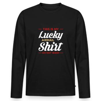 C’est ma chemise Lucky Airmail Ne pas laver - T-shirt manches longues Premium bio Homme - noir - Devant - Nico (187cm)