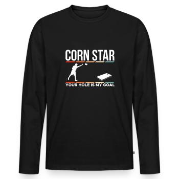 Corn Star Your Hole Is My Goal Shirt Gift - Men's Premium Organic Long Sleeve Shirt - black - Front - Nico (187cm)