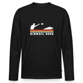 Airmail Boss Vintage Retro Cornhole Shirt - Men's Premium Organic Long Sleeve Shirt - black - Front - Nico (187cm)