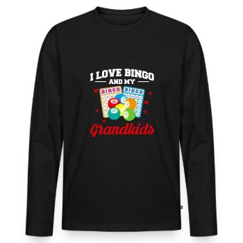 J’aime bingo et mes petits-enfants Chemise cadeau grand-mère - T-shirt manches longues Premium bio Homme - noir - Devant - Nico (187cm)