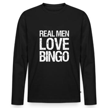 Real Men Love Bingo Shirt Gift - Men's Premium Organic Long Sleeve Shirt - black - Front - Nico (187cm)