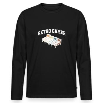 Retro Gamer Pinball Shirt Cadeau Flipper Machine - T-shirt manches longues Premium bio Homme - noir - Devant - Nico (187cm)