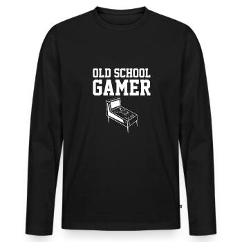 Old School Gamer Shirt Pinball Pinball Machine - Men's Premium Organic Long Sleeve Shirt - black - Front - Nico (187cm)