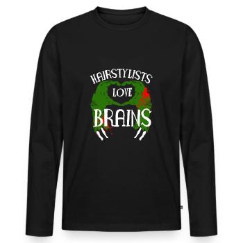Hairstylists Love Brains Shirt - Männer Premium Bio Langarmshirt - Schwarz - Vorne - Nico (187cm)