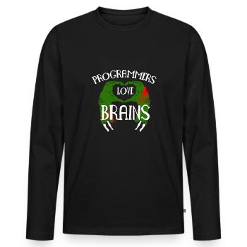 Programmer Love Brains Shirt - Männer Premium Bio Langarmshirt - Schwarz - Vorne - Nico (187cm)