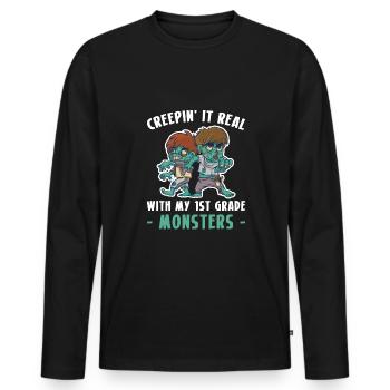 Creeping It Real With My 1st Grade Monsters Shirt - Men's Premium Organic Long Sleeve Shirt - black - Front - Nico (187cm)