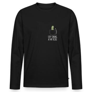 Sac de poitrine Pickle Shirt Cadeau - T-shirt manches longues Premium bio Homme - noir - Devant - Nico (187cm)
