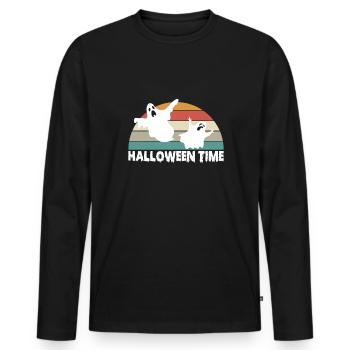 Halloween Time Vintage Rétro Ghost Ghost - T-shirt manches longues Premium bio Homme - noir - Devant - Nico (187cm)