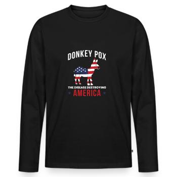 Donkey Pox America Flag Shirt - Men's Premium Organic Long Sleeve Shirt - black - Front - Nico (187cm)