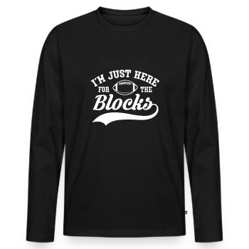 Dans le maillot Just Here For The Blocks Lineman - T-shirt manches longues Premium bio Homme - noir - Devant - Nico (187cm)
