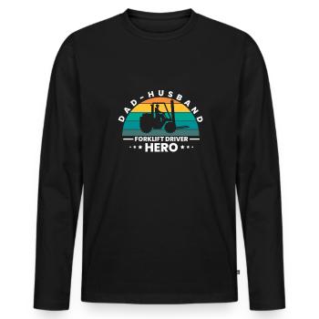 Dad Husband Forklift Driver Hero Shirt Gift - Men's Premium Organic Long Sleeve Shirt - black - Front - Nico (187cm)