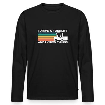 Vintage Retro Forklift Gabelstapler Shirt - Männer Premium Bio Langarmshirt - Schwarz - Vorne - Nico (187cm)