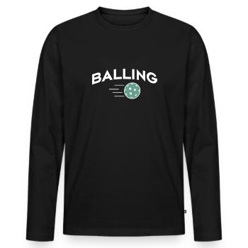 Balling Pickleball Shirt Geschenk - Männer Premium Bio Langarmshirt - Schwarz - Vorne - Nico (187cm)