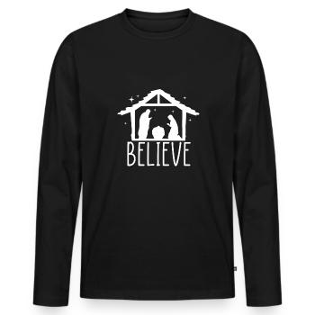 Croyez chemise Crèche de Noël - T-shirt manches longues Premium bio Homme - noir - Devant - Nico (187cm)