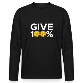 Offrez un cadeau de chemise 100% Pickleball - T-shirt manches longues Premium bio Homme - noir - Devant - Nico (187cm)