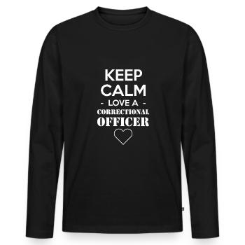 Restez calme Aimez un agent correctionnel - T-shirt manches longues Premium bio Homme - noir - Devant - Nico (187cm)