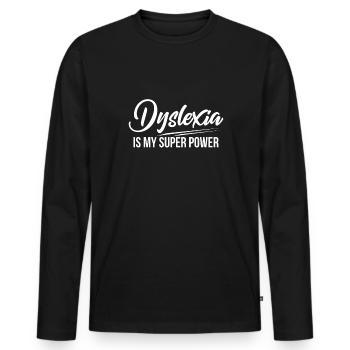 La dyslexie est ma chemise de superpuissance - T-shirt manches longues Premium bio Homme - noir - Devant - Nico (187cm)