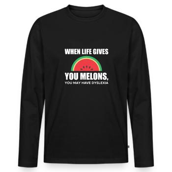 Quand la vie vous donne des melons... Chemise dyslexique - T-shirt manches longues Premium bio Homme - noir - Devant - Nico (187cm)
