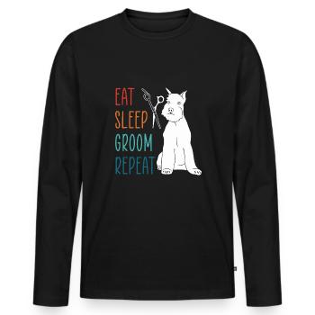 Manger Sommeil Groom Repeat Shirt Chien Coiffeur - T-shirt manches longues Premium bio Homme - noir - Devant - Nico (187cm)