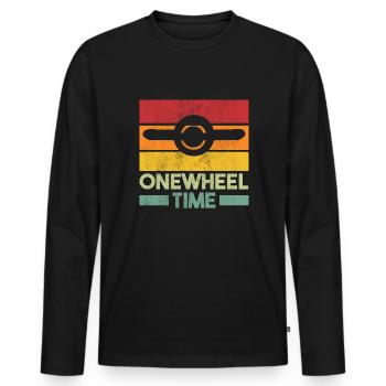 Vintage Retro Onewheel Time Shirt - Men's Premium Organic Long Sleeve Shirt - black - Front - Nico (187cm)