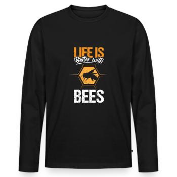 Life Is Better With Bees Shirt Gift - Men's Premium Organic Long Sleeve Shirt - black - Front - Nico (187cm)
