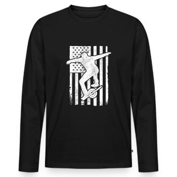 USA Flag America Flag Onewheel Shirt - Men's Premium Organic Long Sleeve Shirt - black - Front - Nico (187cm)