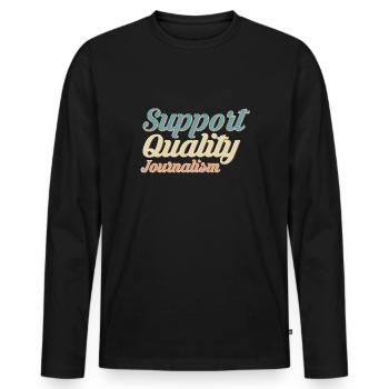 Support Quality Journalism Shirt Gift - Men's Premium Organic Long Sleeve Shirt - black - Front - Nico (187cm)
