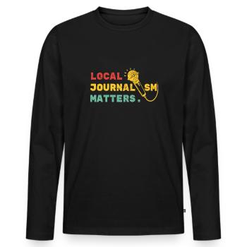 Cadeau de chandail Journalism local Matters - T-shirt manches longues Premium bio Homme - noir - Devant - Nico (187cm)
