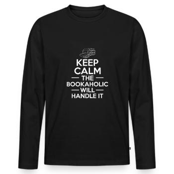 Restez calme Le Bookaholic s’en occupera - T-shirt manches longues Premium bio Homme - noir - Devant - Nico (187cm)