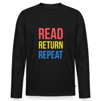 Read Retrun Repeat Shirt Library - Men's Premium Organic Long Sleeve Shirt - black - Front - Nico (187cm)