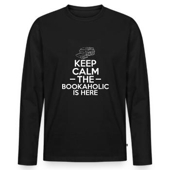 Restez calme Le Bookaholic est là - T-shirt manches longues Premium bio Homme - noir - Devant - Nico (187cm)