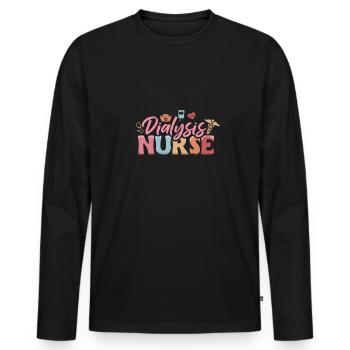 Dialysis Nurse Shirt Gift - Men's Premium Organic Long Sleeve Shirt - black - Front - Nico (187cm)