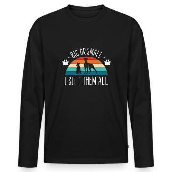 Grand ou petit je les assis, tous gardiens de chiens - T-shirt manches longues Premium bio Homme - noir - Devant - Nico (187cm)