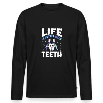 Life Is Better With Teeth Shirt - Männer Premium Bio Langarmshirt - Schwarz - Vorne - Nico (187cm)